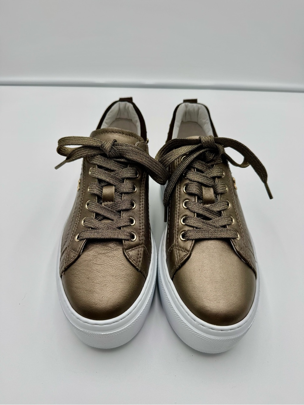 NEW Italian Nero Giardini Bronze Leather Platform Sneakers Size 37